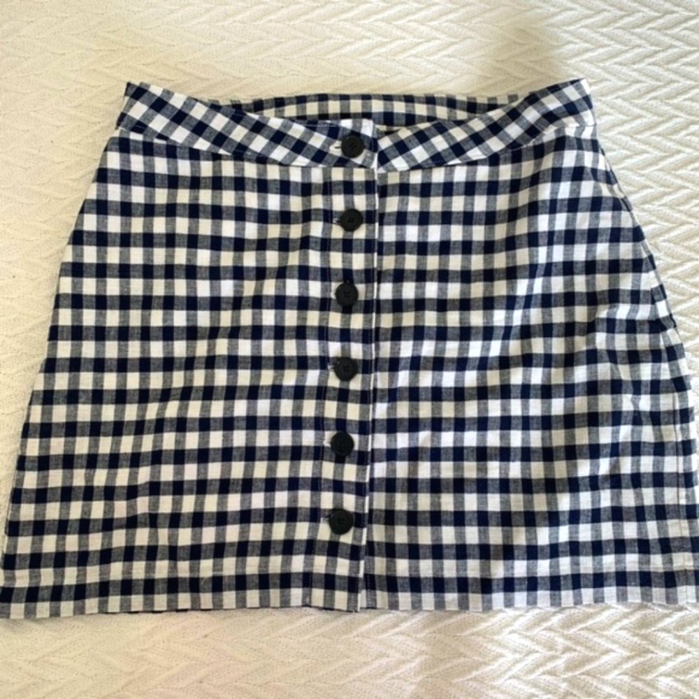 Aritzia Sunday Best skirt navy blue white plaid button down